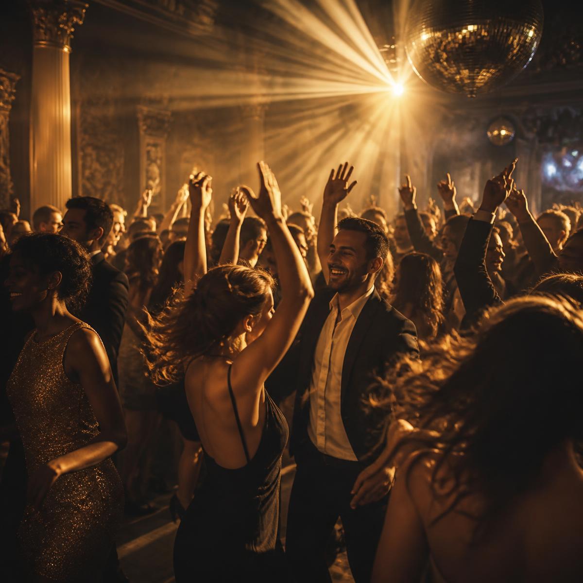 Pista de dança cheia em um evento conduzido pelo DJ Junior Ferreira